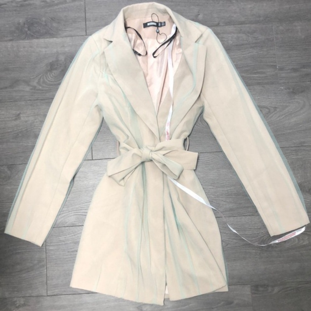 Misguided tan blue mesh blazer jacket size 4